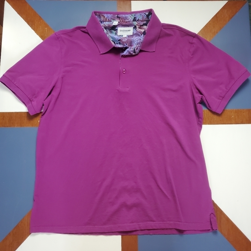 Duchamp London Polo Shirt Mens Large Purple Floral Short Sleeve Golf‎ Summer